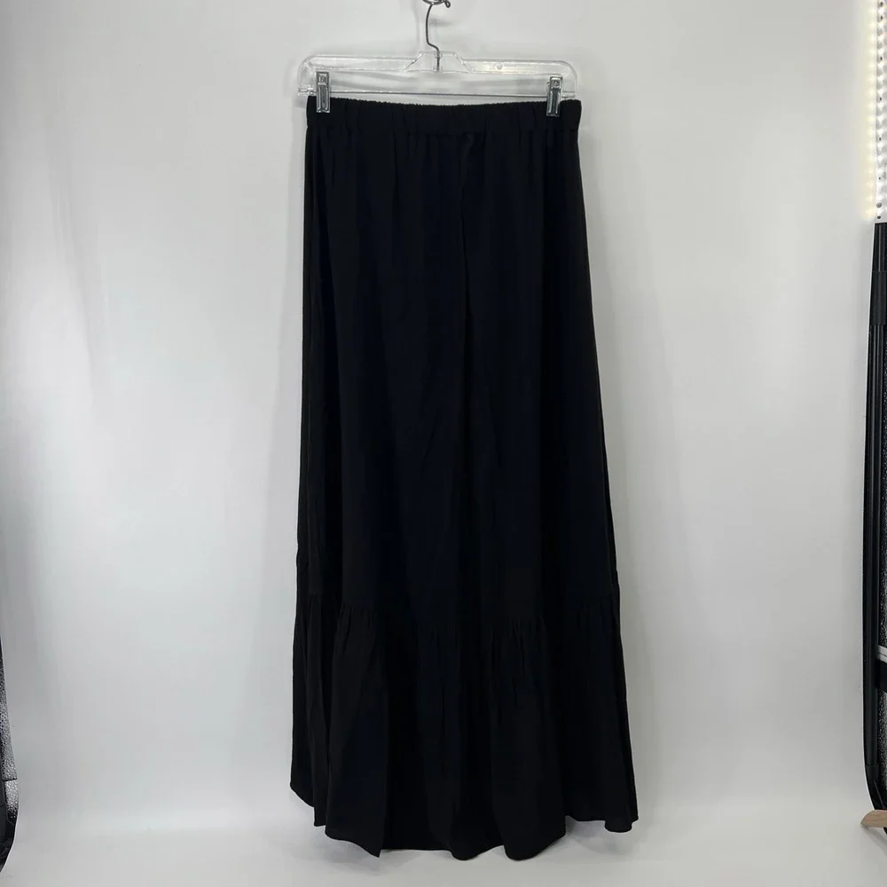 Halara Maxi Skirt Sz M Black High Waist Tiered Ruffle Hem Flowy Boho Resort - Picture 7 of 15